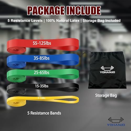 5-Level Resistance Bands,5-125LBS Workout Bands for Exercise | Pull-Up Assist Bands,Physical Therapy & Stretching – Multiple Resistance Levels for Home Gym & All Fitness Goals