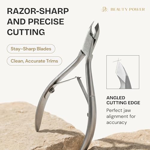 Beauty Power Manicure Pedicure Set 7-in-1 Stainless Steel, Ultra Sharp, Slanted Nail Clipper, Fingernail Clipper, Cuticle Nipper, Glass Nail File, Eyebrow Tweezers, Scissors, Case - Gift Idea - Gray
