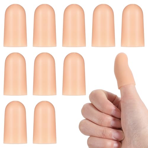 10 Pcs Gel Finger Cots, Silicone Finger Protectors, Waterproof Thumb Guard, Fingers Sleeves for Cracking, Peeling, Fingertip Bandage Alternative (Nude)