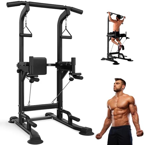 Tappio Power Tower Pull Up Bar for Home Gym, Multi Functional Pull Up Bar Stand Dip Bar Station, Adjustable Height Workout Dip Station Strength Training Fitness Equipment - color: Black-02