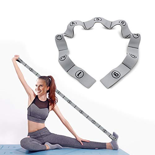 Stretch Strap, Elastic Yoga Stretching Strap, Multi-Loop for Physical Therapy, Pilates, Yoga, Dance & Gymnastics Exercise and Flexible Pilates Stretch Band - color: Grey