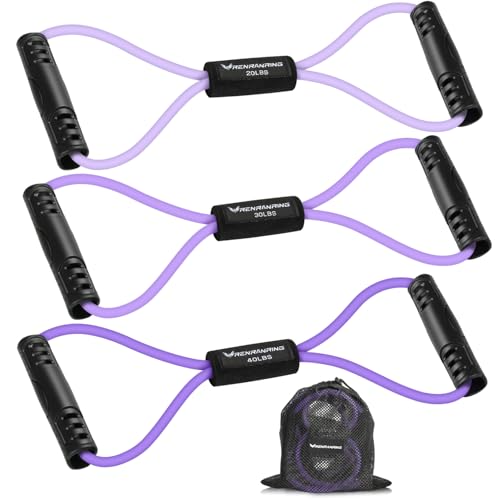 RENRANRING Figure 8 Fitness Resistance Bands with Handles - Exercise Tube Band Set of 3 for Arm and Shoulder Stretch, Rope 8 Word Elastic for Women and Men - color: Purple series