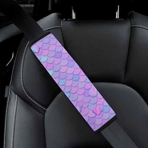2 Piece Soft Padded Car Seat Belt Pad for Elderly Support, Stroller Pushchair High Chair, Purple Mermaid Scale Shoulder Harness Cover, Shock Absorption - color: Pattern 713