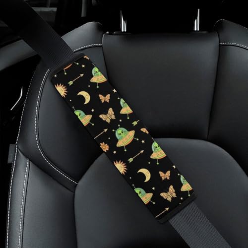 2PCS Mystical Alien Cosmic Witch UFO Owl Butterfly Mushroom Celestial Seat Belt Shoulder Pad Soft Padded Harness Pads Strap for Adults and Children, All Vehicles, Anti-Slip Pad - color: Pattern 1072