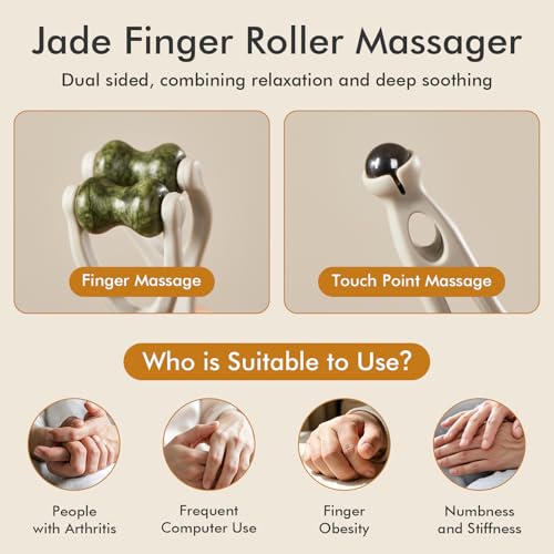 CHOSIN 2-in-1 Jade Roller Finger Massager for Fatigue, Pain Relief, Arthritis for Seniors Men Women - Dual-Sided Therapy Tool Jade for Hands, Palm & Wrist