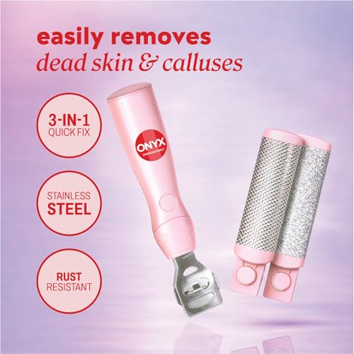 ONYX Professional Callus Miracle 3 Step Pedi Tool, Includes a Stainless Steel Foot Rasp for Dry Skin, Callus Shaver w/Replacement Blades for Thick Calluses, 15 Pieces