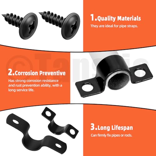 Tanstic 10Pcs Black Two Hole Pipe Strap, 3/4” Two Hole Strap U Bracket Rigid Pipe Strap Pipe Strap Clamp with Phillips Modified Truss Head Wood Screws for Fixing Pipe, Conduit, U Bracket - size: 3/4"