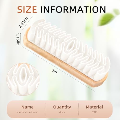 4Pcs Suede Brush for Shoes Rubber Shoe Brush with Wooden Handle Suede Shoe Cleaner Soft Suede Eraser Cleaning Brushes Nubuck Brushes for Shoes Bags Jacket Purse Sofa Flocked Matte Leather