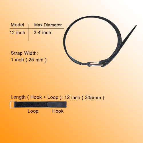12 inch Reusable Fastening Cable Straps - Hook and Loop Fixing Straps - 12 Pack - size: 1 x 12 in