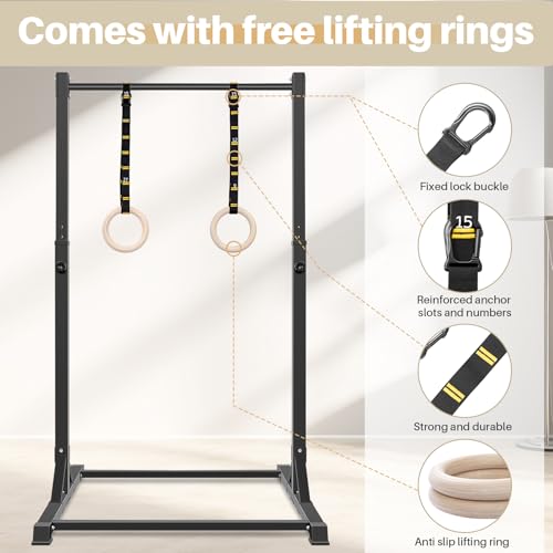 Pull Up Station, Bongkim Power Tower Portable Pullup Bar Station, Pull Up Bar for Home Gym, Pull Up Tower Station 330LBS - color: Black-Rings