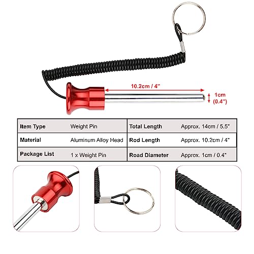 Cosmos Gym Weight Stack Pin Universal Replacement Selector Lock Pin Detent Hitch Pin, Tensile 3/8" Dia. & 4" Locking Space with Lanyard, for Gym Equipment Machine Weight Plate - color: Red Knob