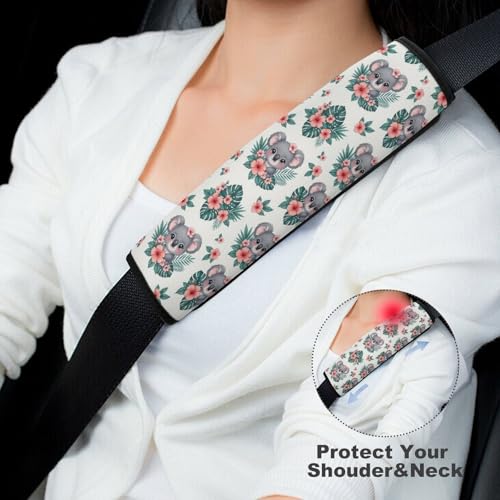 Universal Soft and Comfortable Seat Belt Cover for Adult Use, Stroller Pushchair High Chair, 2 Pack Cute Koala Pink Floral Shoulder Harness Cover - color: Pattern 606