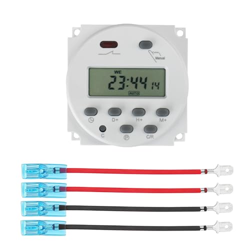 Baomain Time Switch Relay with 4 x Terminal Cable,Digital LCD Programmable Timer,12V DC/AC Input,200-250V 16A Output,28 Programs Daily/Weekly Schedule,CN101A for Lighting and Equipment Control - size: Timer with Terminal Cable