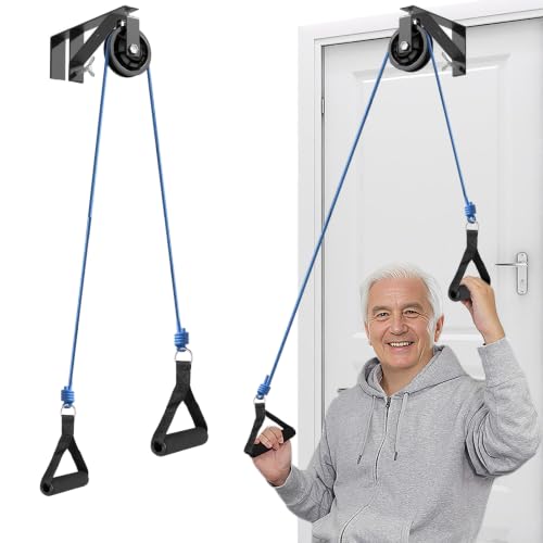 Over The Door Shoulder Pulley for Physical Therapy & Rehab | Adjustable Metal Door Clamp, Silent Large Pulley, For Home Use, Exercise Pulley for Recovery Stretching at Home, Handles