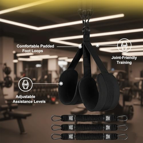 Pull Up Assistance Bands – Heavy Duty Adjustable Pull Up Assist Bands with Foot & Knee Support for Pull Up Bar, Pull Up Resistance Bands for Home Gym, Strength Training Equipment, Black