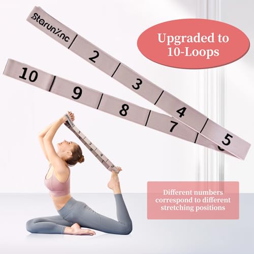 Yoga Stretch Strap for Flexibility, 2 Pack – 10 Loops Stretching Strap for Yoga, Pilates & Physical Therapy, Elastic Non-Slip Nylon Fabric, 8 ft Length