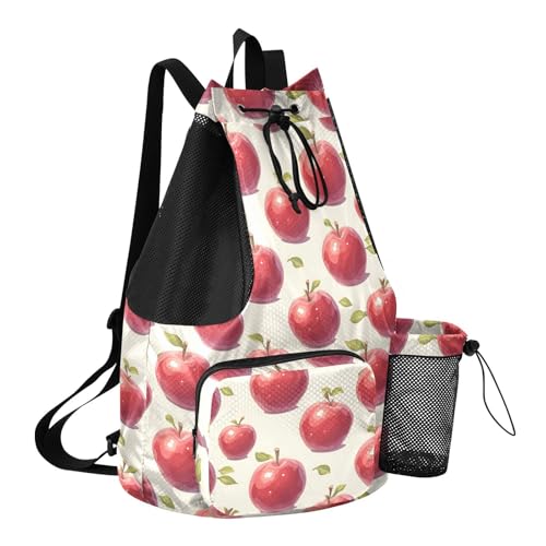 Yuiboo Red Apples Drawstring Bags Climbing Gym Bag with Water Bottle Holder String Swim Bag Wet and Dry Separation