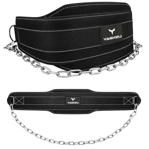 Dip Belt with Chain – Weighted Pull Up Belt, Dip Weight Belt, Weightlifting Belt for Pullups, Squats, and Dips, Belt Squat Attachment Ideal Weight Belt for Pullups, Weightlifting, and Gym Workouts (Black)