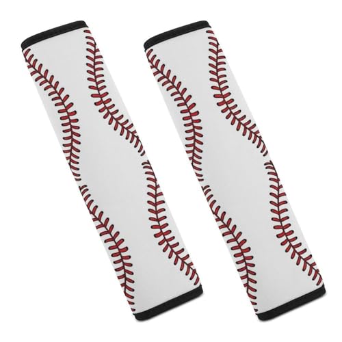 Soft Padded Car Seat Belt Pad for Child, Most Cars, 2 Piece Red Stitched Baseball White Seat Belt Cushion Comfortable Driving - color: Pattern 615