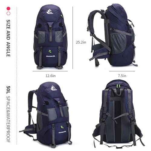 Bseash 50L Hiking Backpack, Water Resistant Lightweight Outdoor Sport Daypack Travel Bag for Camping Climbing Skiing Cycling (Dark Purple - With Shoe Compartment) - color: Dark Purple - With Shoe Compartment
