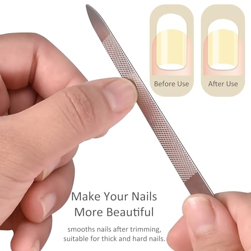 10-Pack Metal Nail Files for Natural Nails - Stainless Steel, Thin, Durable with Curved Sharp Pointed Tip, Double-Sided Manicure and Pedicure Tools