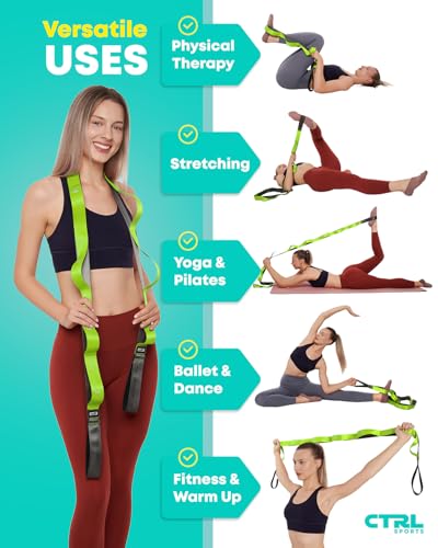 Stretching Strap with Loops - Non Elastic Stretch Band for Physical Therapy, Yoga Strap for Stretching Equipment, Stretch Bands for Exercise and Flexibility - Fascia, Hamstring & Leg Stretcher Belt - style: 12 Loops - Green
