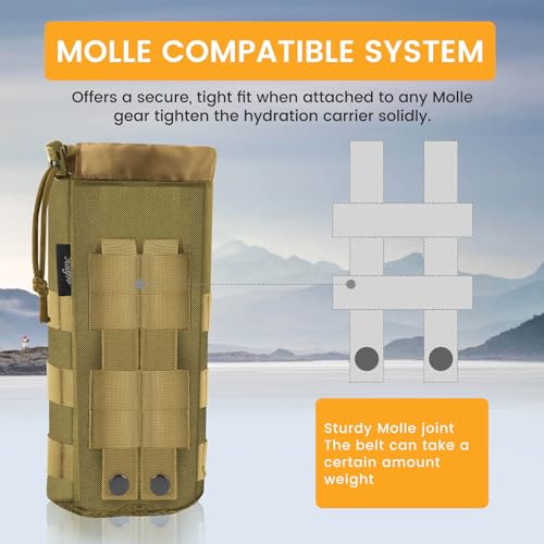 Molle Water Bottle Holder, Upgraded 1000D Nylon Tactical Molle Water Bottle Pouch, Sports Water Bottle Bag Bottom Mesh Lining Hydration Carrier for Camping, Climbing, Hiking and Travelling - color: Tan-2pack