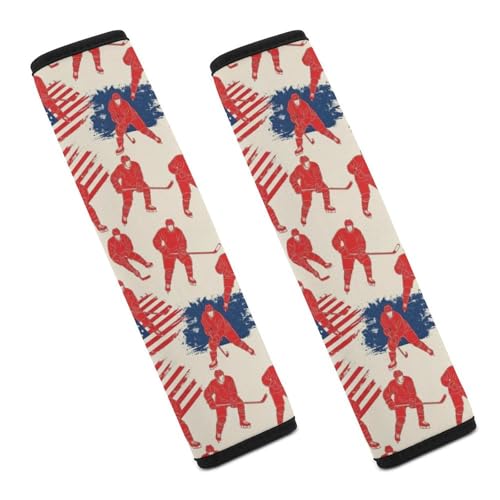 2 Pack Breathable Car Seat Belt Pad for Child, Stroller Pushchair High Chair, Ice Hockey American Flag Neck Strap Covers, Neck and Shoulder Support - color: Pattern 390