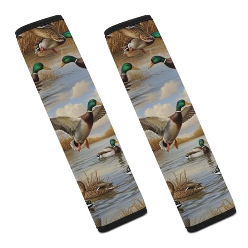 2 Pack Mallard Wild Duck Collage Print Car Seat Straps Shoulder Pads Soft Padded Seat Belt Cushion for Kids, All Vehicles, Pressure Relief - color: Pattern 431