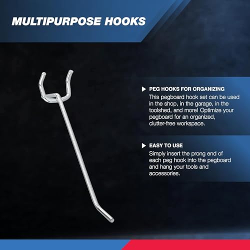 Neiko 53100A 4 Inch Heavy Duty Pegboard Hooks Kit, 50 Pack, 1/8" Peg Hooks for 1” Spaced Pegboards, Utility Hooks for Wall Organizing in Home or Garage - size: 4" Pegboard Hooks