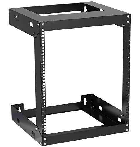12U Wall Mount Rack Open Frame 19 Inch Server Equipment 2 Post Network Cabinet 18 inches Depth Black by Tedgetal - color: 12U