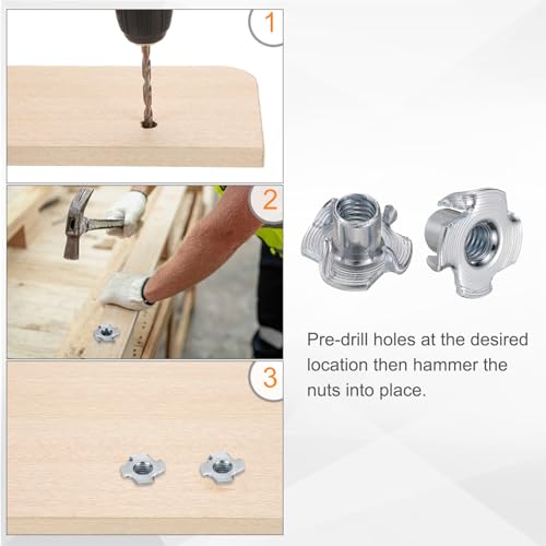HARFINGTON M6x10mm T-Nuts 4 Pronged Tee Nut 0.69" x 0.39" Fully Thread Carbon Steel Inserts for Wood, Rock Climbing Holds, Cabinetry, Furniture 100pcs - size: M6x10mm, 17.5mm