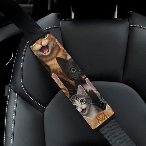 2PCS Cute Cats Cat Seat Belt Cover Breathable Automotive Seat Belt Protector for Adult Use, Most Cars, Pressure Relief - color: Pattern 977