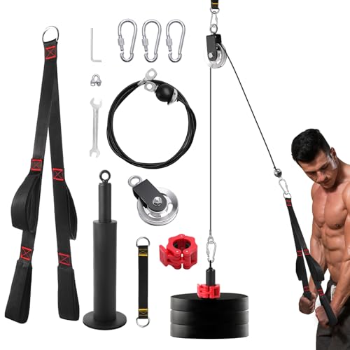 Fitness LAT and Lift Pulley System, Upgraded Weight Cable Pulley LAT Pull Down Machine Attachments Home Gym Training Equipment for Biceps Curl Triceps Forearm - color: Black-Steam