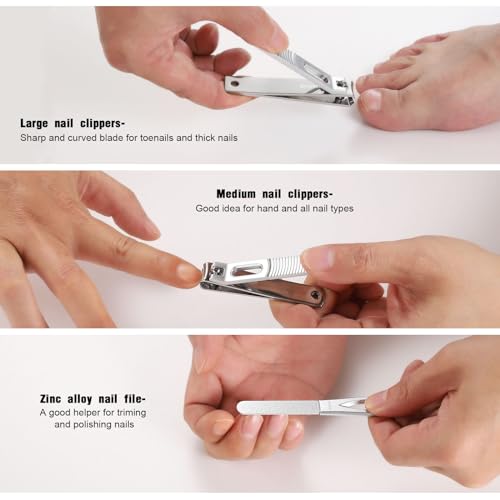 HAWATOUR Nail Clippers Set Zinc Alloy 420J2 Stainless Steel, Silver | Ultra Sharp Curved Blade, Fingernail and Toenail Clipper, Visibly Tin Case, Cut-Out Design