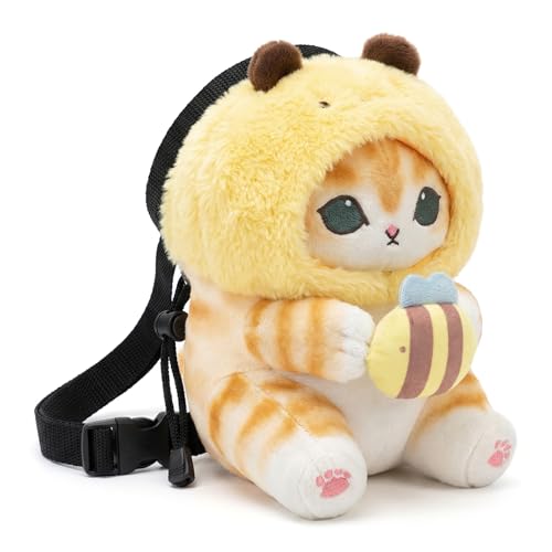 Cat Rock Climbing Chalk Bag, Fun Plush Animal Chalk Pouch with Drawstring, Adjustable Waist Belt for Indoor Outdoor Bouldering Sport Climbing - style: Small Bee Cat