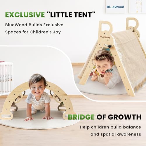 BlueWood Pikler Triangle Set with Safe Handle, Climbing Toys for 1-3 Year | Foldable 7-in-1 Montessori Toddler Climbing Toys Indoor, Wooden Pickler Climbing Set, Baby Jungle Gym & Playground, Rainbow - color: Rainbow