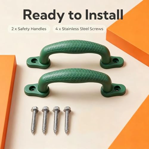 Plastic Safety Handles 2 Pcs Playground Grab Handles | Non-Slip Durable Design for Playhouse, Treehouse, Climbing Frame, Jungle Gym, Swing Set Indoor Outdoor - color: Green-2pack
