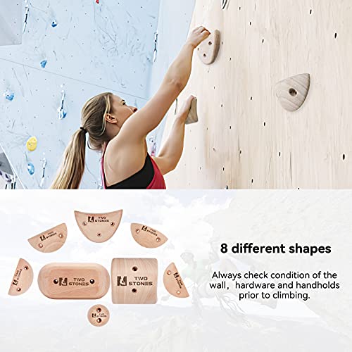 TWO STONES Wooden Rock Climbing Holds Kids and Adults | Wood Rock Wall Climbing Holds Kids and Gyms | Variety Screw On Climbing Hand Holds Set with Mounting Hardware