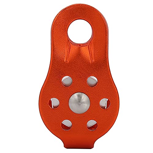 Qiilu Climbing Pulley, 26KN Aluminium Alloy Heavy Duty Single Swivel Rope Pulley Block for 12mm Rope (Orange)