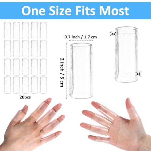 20 Pcs Silicone Finger Protectors, Crochet Finger Guard for Writing & Pain, Elastic Silicone Sleeves for Cracked Fingers, Reusable & Breathable (Transparent)
