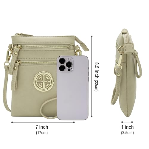 Solene Small Multi Zipper Pockets Crossbody Bag with Detachable Wristlet - color: Nude