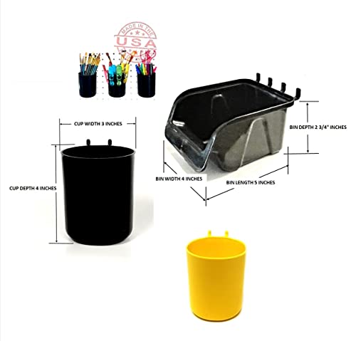 WallPeg Pegboard Bins & Cups - 15 each 5" Bins and 5 each 5" Cups - Hooks to Peg Board Panel Organize Hardware Arrange Accessories Workbench Tool Organizer Garage Storage -MADE IN USA- - style: 15 (5" Bins & 5 cups)