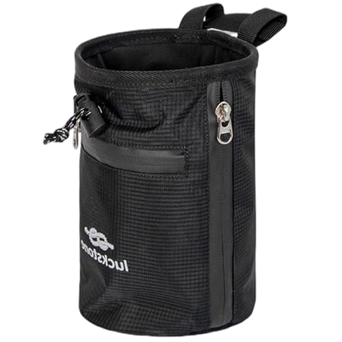 Climbing Chalk Bag 5x7.5 Fleece-Lined Waterproof 420D Oxford Chalk Bag with 24-43" Waist, Drawstring, Brush & Zipper Pockets for Men Women