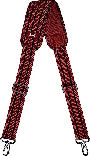 Bag Shoulder Strap, Padded Adjustable Shoulder Strap Replacement - color: Black&red Jacquard, size: 57"