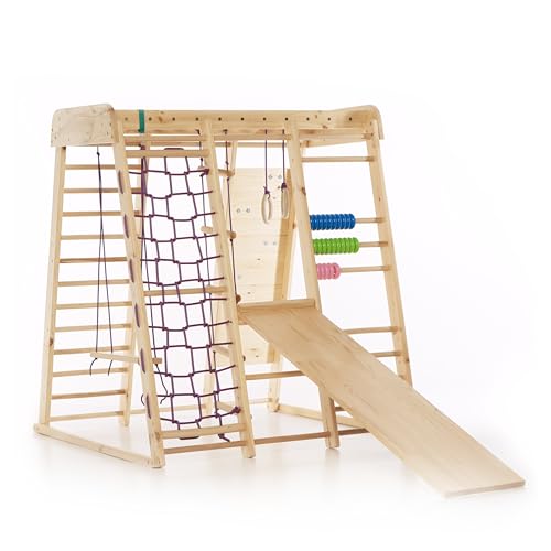 WEDANTA Wooden Swedish Ladder Wall Set – Kids Stall Bars for Exercise – Kids Swedish Gymnastic Wall Gym – Wood Stall Bar Gymnastics Playground – Best Gym for All Family - color: Akvarelka-mini
