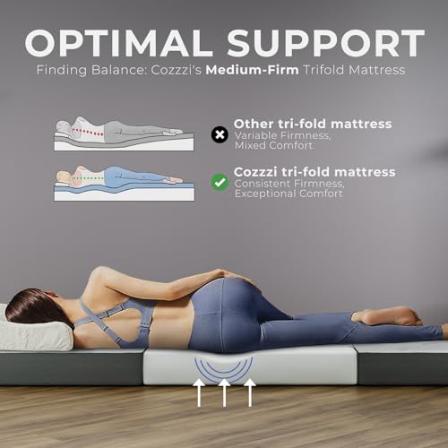 Cozzzi Trifold Foldable Mattress for Floor and Traveling with Removable Cover - Lightweight and Portable Foldable Mattress for Adults & Kids - Compact and Easy to Storage (75in x 25in x 4in) - size: Single (75in x 25in x 4in), style: Gray
