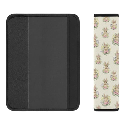 Universal Fit Seat Belt Shoulder Pad for Kids, Car Seats Pushchair Strollers High Chair Pushchair, 1 Pair Cute Bunny Rabbit Floral Cream Automotive Seat Belt Protector - color: Pattern 1008