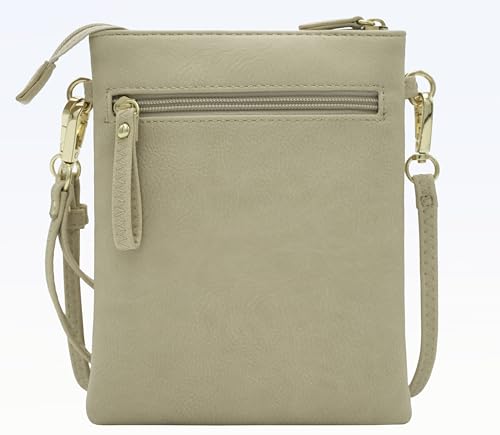 Solene Small Multi Zipper Pockets Crossbody Bag with Detachable Wristlet - color: Nude