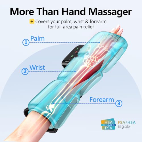 Comfytemp Air Compression Hand and Wrist Massager with Heat and Compression | Extend to Forearm, FSA Eligible HSA, Recovery for Carpal Tunnel, Tennis Elbow, Birthday Gift for Men Women (Length 13")